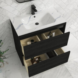 Royal Bathrooms Orion 800mm Floor Standing Bathroom Vanity Unit 2 Drawer Hale Black With Carrara White Basin & Chrome Accent Trim - thumbnail 5