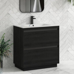 Royal Bathrooms Orion 800mm Floor Standing Bathroom Vanity Unit 2 Drawer Hale Black With Carrara White Basin & Chrome Accent Trim - thumbnail 6
