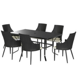 Outsunny 6 Seater Garden Furniture With Cushions, Parasol Hole, Cream White - thumbnail 2