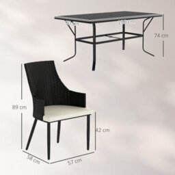 Outsunny 6 Seater Garden Furniture With Cushions, Parasol Hole, Cream White - thumbnail 3