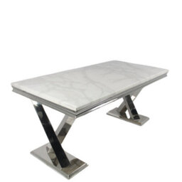 Stratus Interiors Winsor 1.8Mt Marble Dining Table Silver Base - Grey Marble