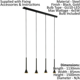Elegant Black And Gold Pendant Ceiling Light With Adjustable Height And Gu10 Bulbs - thumbnail 2