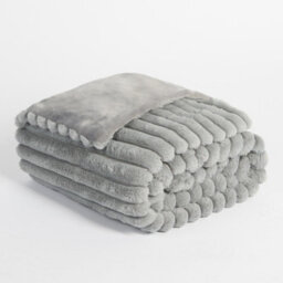 OHS Faux Fur Ribbed Fleece Throw Over Bed Blanket Supersoft, Grey - 125 X 150Cm - thumbnail 4