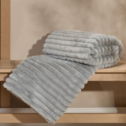 OHS Faux Fur Ribbed Fleece Throw Over Bed Blanket Supersoft, Grey - 125 X 150Cm - thumbnail 3