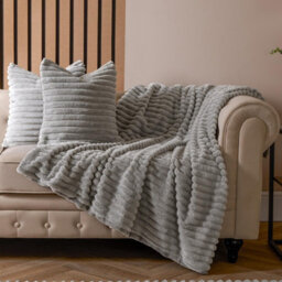 OHS Faux Fur Ribbed Fleece Throw Over Bed Blanket Supersoft, Grey - 125 X 150Cm - thumbnail 2