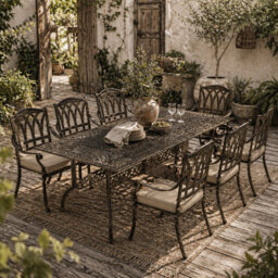 Wyld Haus Vesuno 9-Piece Bronze Cast Aluminium Garden Dining Set, Rectangular Table With Parasol Hole - thumbnail 1