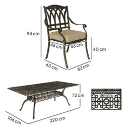 Wyld Haus Vesuno 9-Piece Bronze Cast Aluminium Garden Dining Set, Rectangular Table With Parasol Hole - thumbnail 3