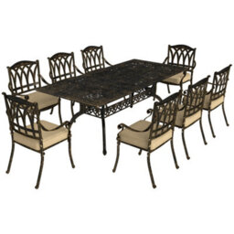 Wyld Haus Vesuno 9-Piece Bronze Cast Aluminium Garden Dining Set, Rectangular Table With Parasol Hole - thumbnail 2