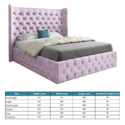 Florence Wide Winged Upholstered Soft Velvet Pink Bed Frame - thumbnail 4