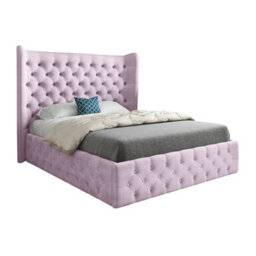 Florence Wide Winged Upholstered Soft Velvet Pink Bed Frame - thumbnail 5