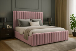Slumbre Portland Plush Velvet Ottoman Storage Bed, With Footboard - 5Ft Kingsize - Pink