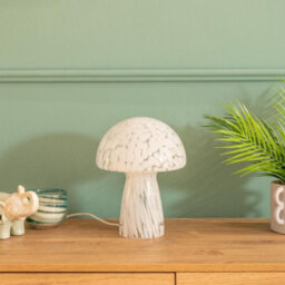 Valuelights Beau White Confetti Glass Mushroom Table Lamp With Tapered Lampshade - thumbnail 4