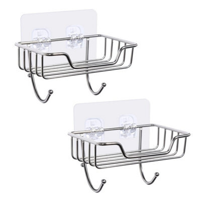2 Packs Soap Dish W/ Hooks Soap Dish Wall Mounted Soap Holder Stainless Steel Rack Bathroom Self-Adhesive - image 1