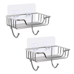 2 Packs Soap Dish W/ Hooks Soap Dish Wall Mounted Soap Holder Stainless Steel Rack Bathroom Self-Adhesive - thumbnail 1