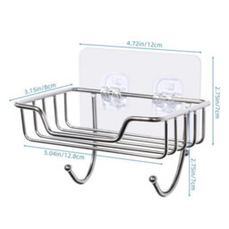 2 Packs Soap Dish W/ Hooks Soap Dish Wall Mounted Soap Holder Stainless Steel Rack Bathroom Self-Adhesive - thumbnail 2