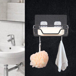 2 Packs Soap Dish W/ Hooks Soap Dish Wall Mounted Soap Holder Stainless Steel Rack Bathroom Self-Adhesive - thumbnail 5