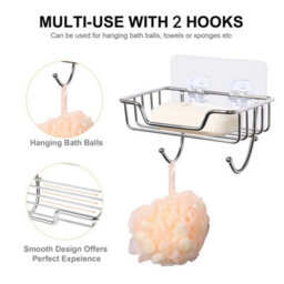 2 Packs Soap Dish W/ Hooks Soap Dish Wall Mounted Soap Holder Stainless Steel Rack Bathroom Self-Adhesive - thumbnail 4