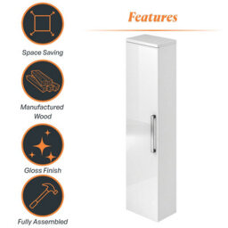Plum&clay Novela Gloss White Wall Mounted Bathroom Tall Storage Cabinet Unit Bathroom Furniture - thumbnail 5