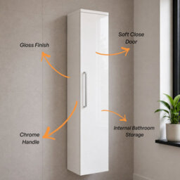 Plum&clay Novela Gloss White Wall Mounted Bathroom Tall Storage Cabinet Unit Bathroom Furniture - thumbnail 3