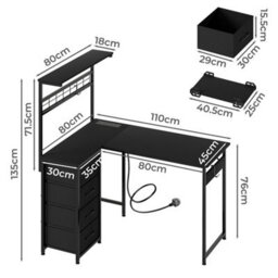 Levede L-Shaped Gaming Desk Office Computer Table Power Socket Led Drawers - thumbnail 4