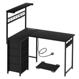 Levede L-Shaped Gaming Desk Office Computer Table Power Socket Led Drawers - thumbnail 2