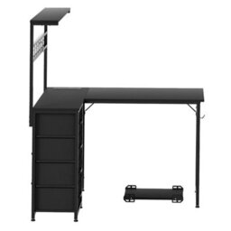 Levede L-Shaped Gaming Desk Office Computer Table Power Socket Led Drawers - thumbnail 3