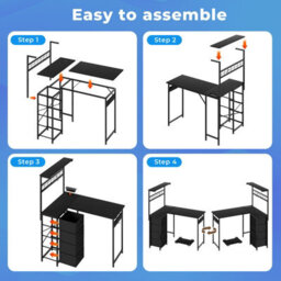 Levede L-Shaped Gaming Desk Office Computer Table Power Socket Led Drawers - thumbnail 9