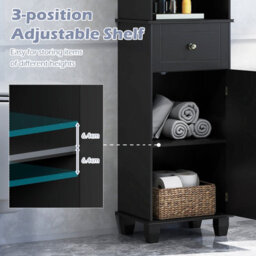 Costway 172 Cm Tall Bathroom Cabinet Freestanding Narrow Cabinet-Black - thumbnail 8