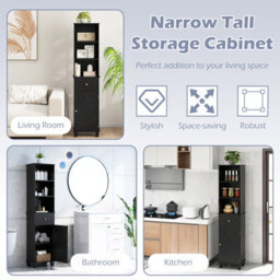 Costway 172 Cm Tall Bathroom Cabinet Freestanding Narrow Cabinet-Black - thumbnail 9