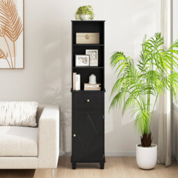 Costway 172 Cm Tall Bathroom Cabinet Freestanding Narrow Cabinet-Black - thumbnail 4