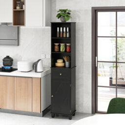 Costway 172 Cm Tall Bathroom Cabinet Freestanding Narrow Cabinet-Black - thumbnail 5