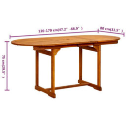 Berkfield Garden Dining Table (120-170)X80X75 Cm Solid Acacia Wood - thumbnail 8