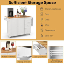Costway Kitchen Island Cart Mobile Kitchen Island Drop-Leaf Top Rolling Storag Trolley W/ Spice & Towel Rack, White - thumbnail 5