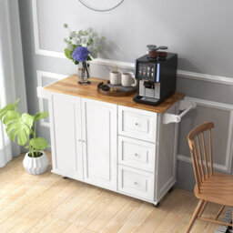 Costway Kitchen Island Cart Mobile Kitchen Island Drop-Leaf Top Rolling Storag Trolley W/ Spice & Towel Rack, White - thumbnail 4