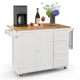 Costway Kitchen Island Cart Mobile Kitchen Island Drop-Leaf Top Rolling Storag Trolley W/ Spice & Towel Rack, White - thumbnail 2
