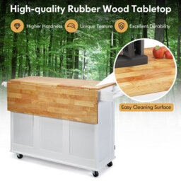 Costway Kitchen Island Cart Mobile Kitchen Island Drop-Leaf Top Rolling Storag Trolley W/ Spice & Towel Rack, White - thumbnail 8