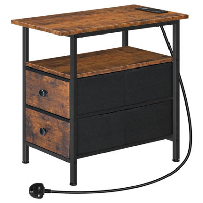 Pirlo Plush Industrial Nightstand Side End Table With Charging Station And Drawers - image 1