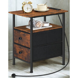 Pirlo Plush Industrial Nightstand Side End Table With Charging Station And Drawers - thumbnail 5