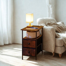 Pirlo Plush Industrial Nightstand Side End Table With Charging Station And Drawers - thumbnail 3