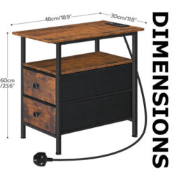 Pirlo Plush Industrial Nightstand Side End Table With Charging Station And Drawers - thumbnail 7