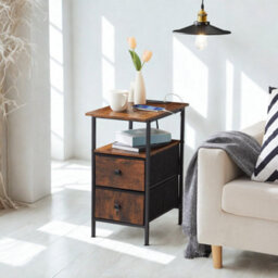 Pirlo Plush Industrial Nightstand Side End Table With Charging Station And Drawers - thumbnail 6