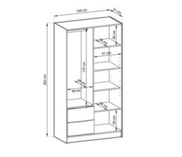 Arte Nelly Contemporary Hinged 2 Door Wardrobe Grey 2 Drawers 4 Shelves 1 Hanging Rail Lamela Decor (H)2000mm (W)1050mm (D)510mm - thumbnail 4