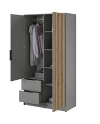 Arte Nelly Contemporary Hinged 2 Door Wardrobe Grey 2 Drawers 4 Shelves 1 Hanging Rail Lamela Decor (H)2000mm (W)1050mm (D)510mm - thumbnail 3