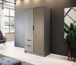 Arte Nelly Contemporary Hinged 2 Door Wardrobe Grey 2 Drawers 4 Shelves 1 Hanging Rail Lamela Decor (H)2000mm (W)1050mm (D)510mm - thumbnail 1