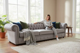 Chesterfield Original Thomas 5 Seater Sofa Amalfi Mocha Brown Velvet Fabric In Classic Style - thumbnail 2