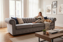 Chesterfield Original Thomas 5 Seater Sofa Amalfi Mocha Brown Velvet Fabric In Classic Style - thumbnail 3