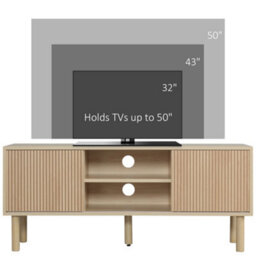 "Homcom Tv Stand Cabinet For Tvs Up To 50"" With Sliding Doors, Natural" - thumbnail 4