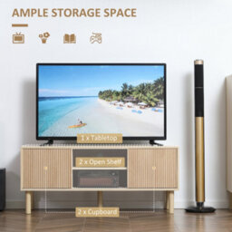 "Homcom Tv Stand Cabinet For Tvs Up To 50"" With Sliding Doors, Natural" - thumbnail 5