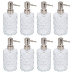 Harbour Housewares 500Ml Glass Soap Dispensers - 8X Prism Bathroom Kitchen Spa Refillable Hand Wash Or Lotion Bottle With Pump - thumbnail 1
