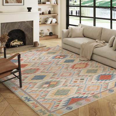 Decoranddecor Living Room Rugs, Washable Area Rugs, 120X170Cm, Non-Slip, Pet Friendly, Low Pile, Geometric Rug - Elaris - image 1